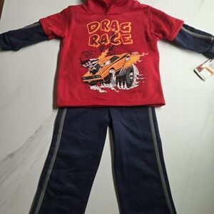 Disney Pixar Cars Boys Hoodie & Pants Set Size 3T Red Blue Lightning McQueen